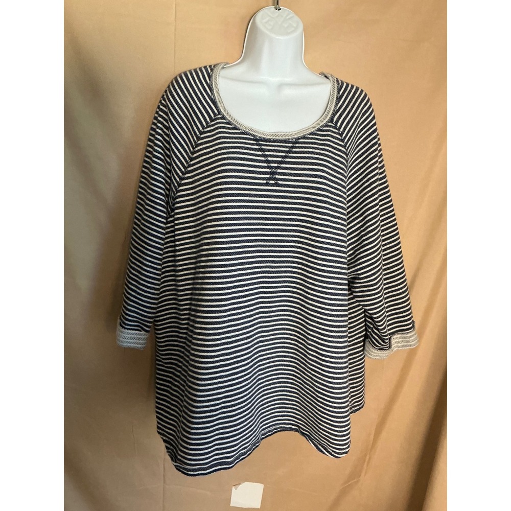 Sonoma Goods for Life Pullover Womens 3X Navy White Excellent Striped 3/4 Sleeve